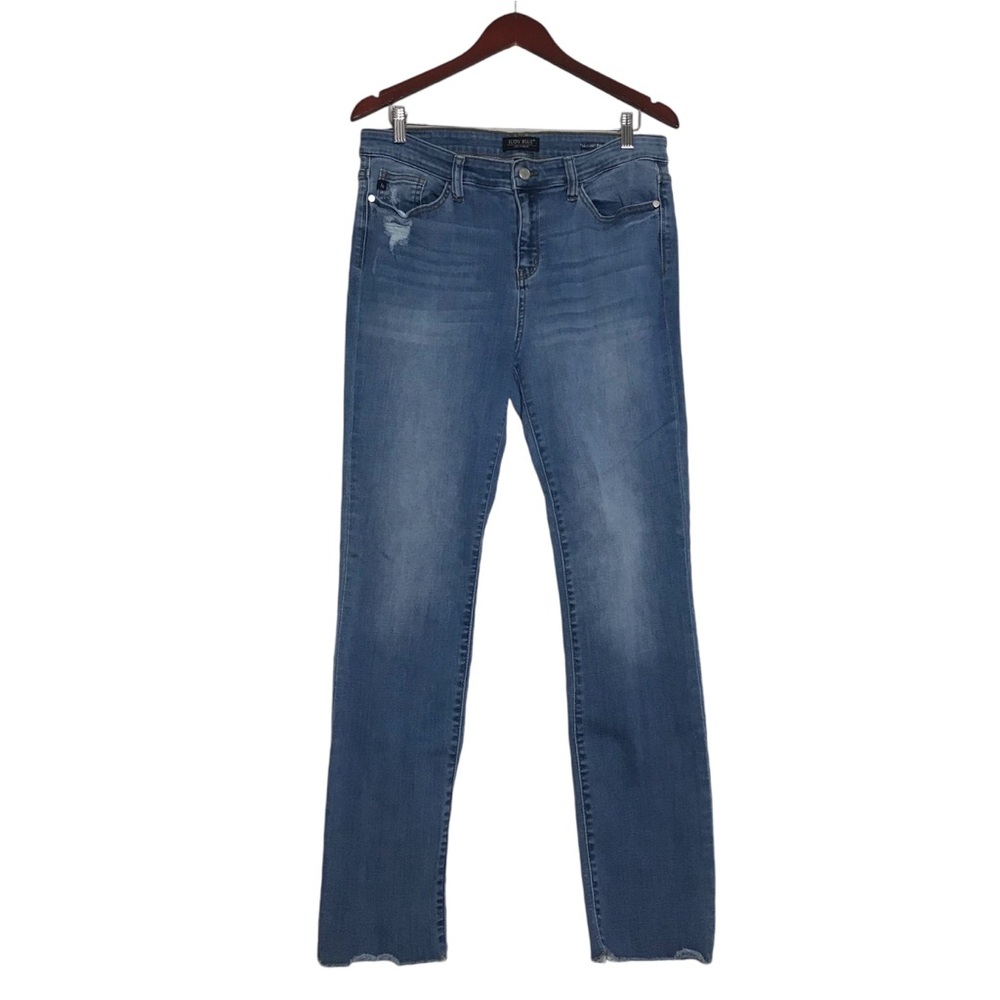 Judy Blue Medium Wash Straight Fit Distressed Denim Jeans Womens Size 13/31